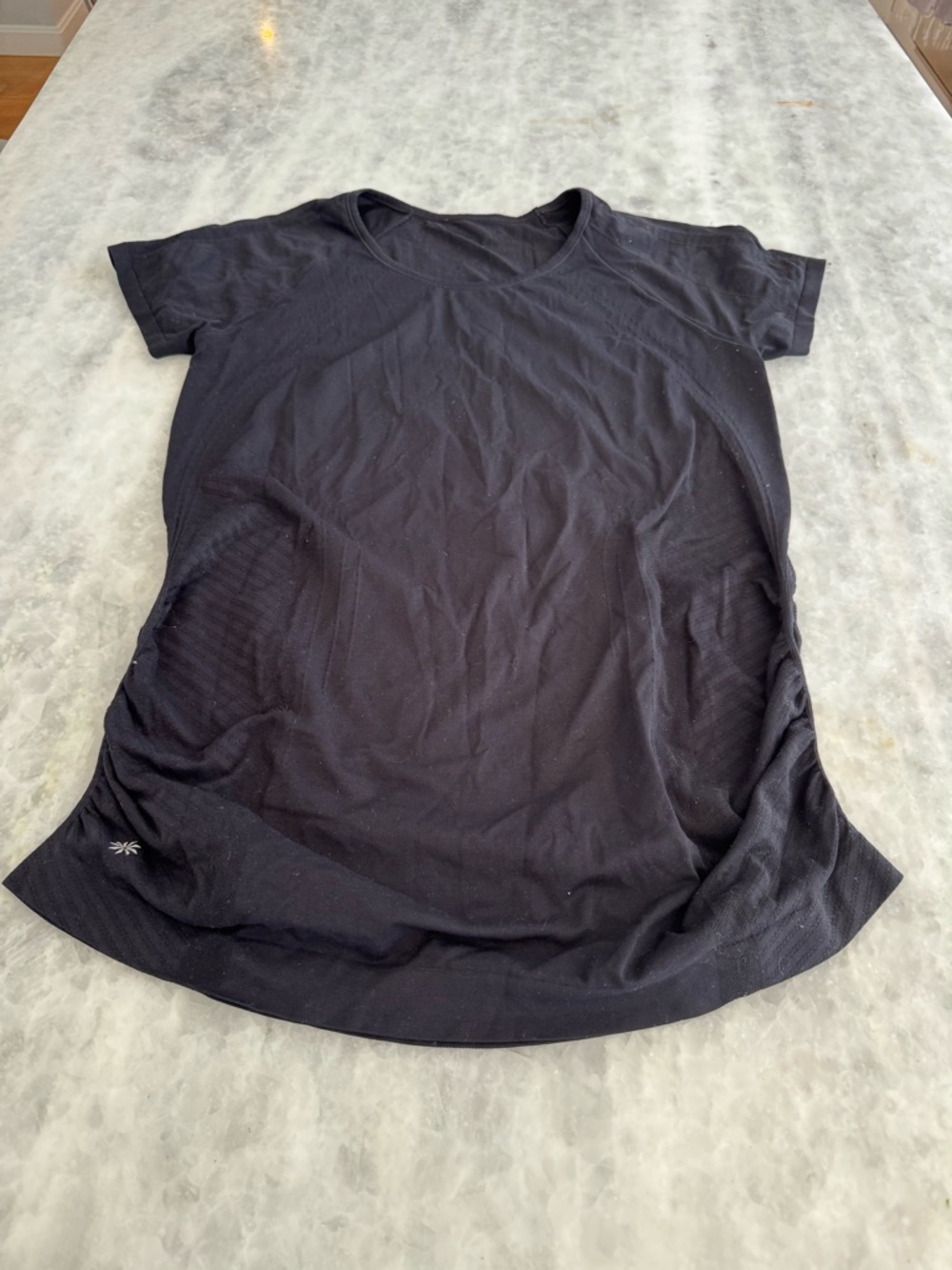 Athleta Momentum Black Short-Sleeve Active Tee with Subtle Logo